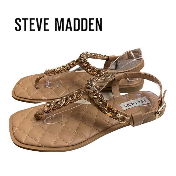 STEVE MADDEN Unlock Women's Nude Gold Chain Thong Sandals 9.5 - Picture 1 of 6